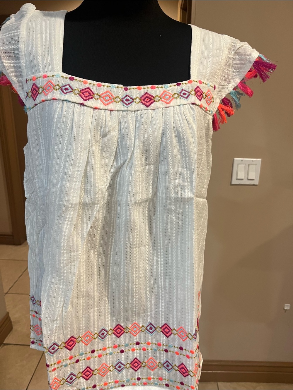Savanna Jane White Embroidered Tassel Peasant Blouse